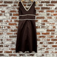 Alfred Sung Duchess Satin Espresso Ivory V-neck Size 10 Bridesmaid Dress