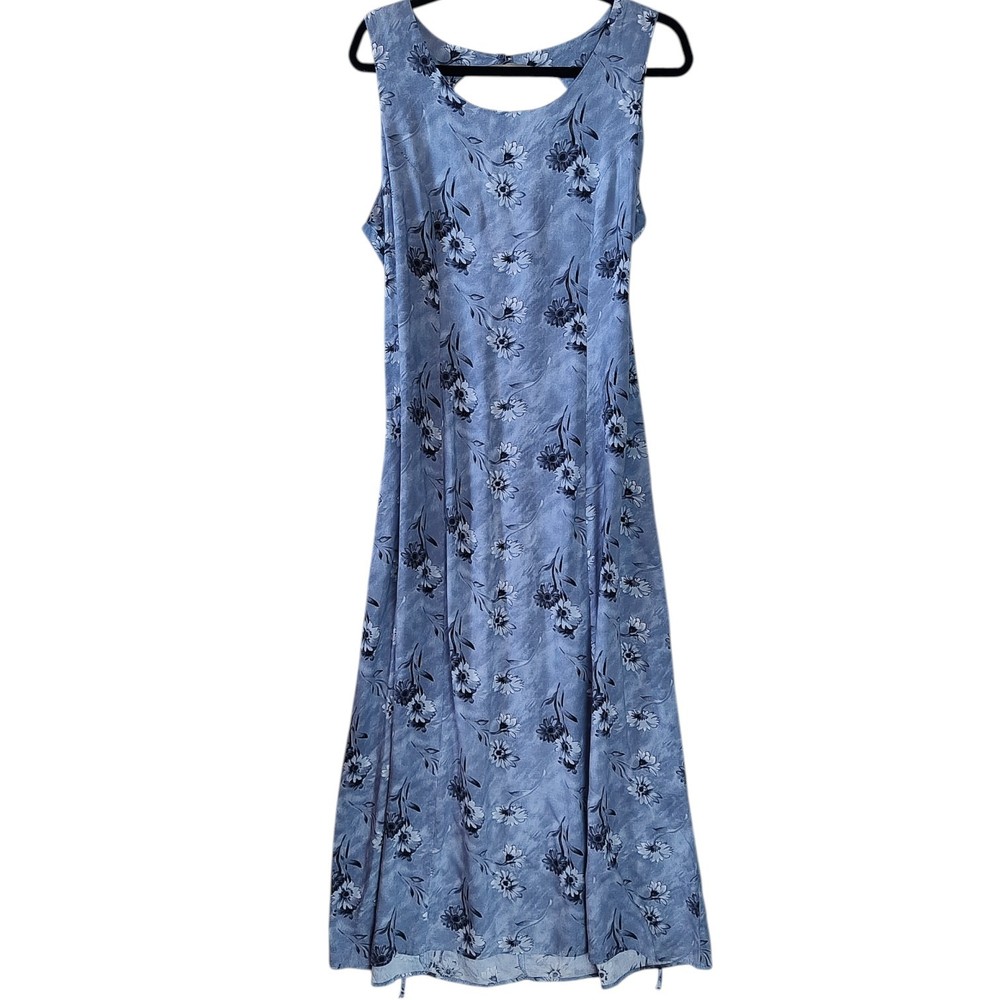 Vintage Lisa Jo Floral Sleeveless Maxi Dress Womens 15/16 Rayon 90s Tie Waist