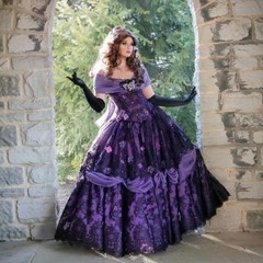 Gothic Purple Prom Party Dresses Princess Embroidered Ruffles Evening Dresses
