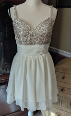 WHITE SEQUIN LAYERED SWING COCKTAIL PROMO BIRTHDAY DRESS
