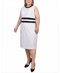NY Collection Plus Size Colorblocked Dress Women&rsquo;s 16W White/Black Zip Closure
