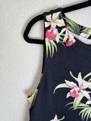 Tommy Bahama M Black Tropical Floral Shift Dress Sleeveless Knee Zip Stretch