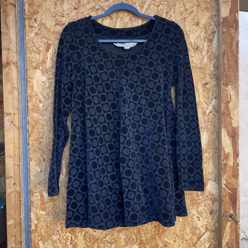 Vintage 60&rsquo;s Velour Terry Swing Mini Dress Medium Black Geometric Print ILGWU