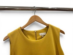 Calvin Klein Yellow Sleeveless Round Neck Sheath Knee Dress Pockets Zip 12