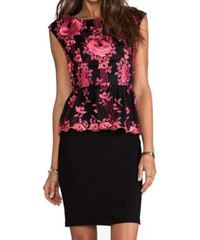 Alice + Olivia Shovan Pink Embroidered Lace-Print Peplum Dress Size 8 NWT