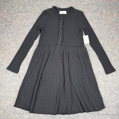 Lucky Brand Cloud Soft Ribbed Henley Shift Dress Black Womens XS