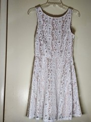 Speechless White/Pink Floral Lace Fit & Flare Dress M Juniors Knee Zipper