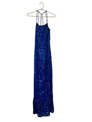 NWT Scala dress blue green sequin beaded 100% silk maxi prom party wedding XL