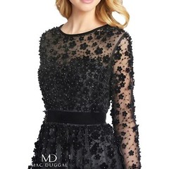Mac Duggal Evening 67007D Sheer Long Sleeve Modest Prom A-Line Dress Size 12 NWT