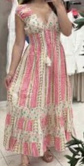 BoHo Vibrant Pink and Gold Patterned Midi Dress