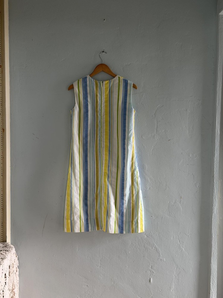 Sleeveless Striped Shift Dress Blue Yellow Green White