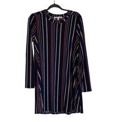 BCBGeneration Navy Blue Multi Color Vertical Stripe Long Sleeve Tunic Dress