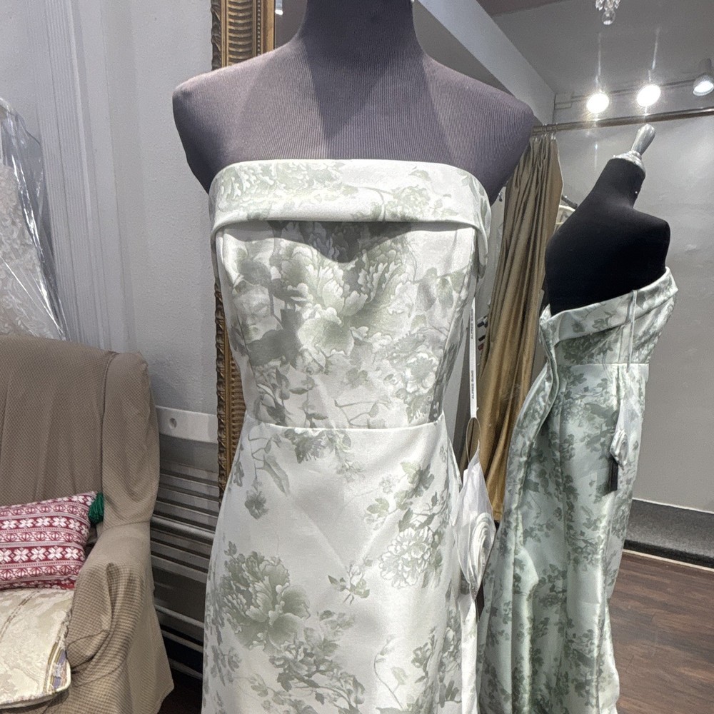 Alfred Sung D870FP Strapless Long Dress Sage Cottage Rose size 12R Sample sale.