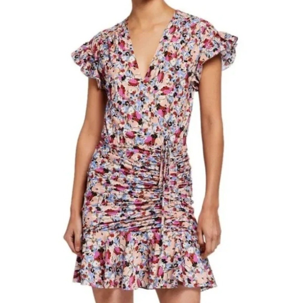 Veronica Beard Silk Blend Ruched Mini Dress Marla Size 8 Floral