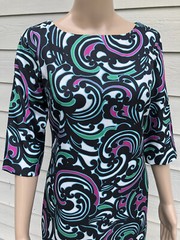 Banana Republic 0P Black Pink Green Scroll Swirl 3/4 Sleeve Shift Dress