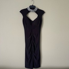 Marina Dress Womens 4 Black Evening Gown Jeweled Collar Sleeveless Ruched
