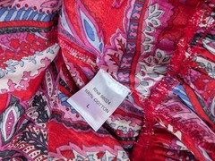 Caroline Constas Floral Maxi Dress Pink Red Paisley Smocked Cotton Women&rsquo;s L