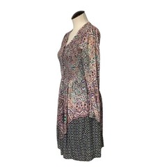 ANTHROPOLOGIE Postmark Geometric Tile Print Smocked Waist Dress Size S