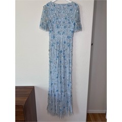 Mac Duggal 35110 Flutter Sleeve Floral Gown Size 4 NWT Floral Sequin Blue