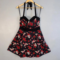 HOT TOPIC Dice Heart Skull Tattoo Roses Rockabilly Halter Dress XL
