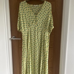 Marks & Spencer X Ghost Ditsy Print Tea Dress Size 18 Butter Yellow Blue Heart