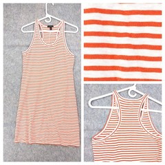 J.Crew Racer Back Tank Mini Dress M Red White Stripe 100% Cotton Casual Nautical