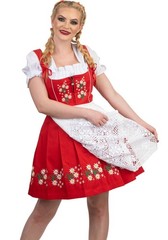 2XL XXL 24 Short Red German Dirndl Dress EMBROIDERY Oktoberfest Cotton 3 Pieces