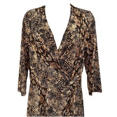 Ronni Nicole Midi Dress Womens 10 Black Taupe Animal Print Stretch Pull Over NWT