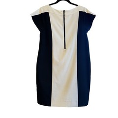 Chinese Silk Colorblock Geometric Shift Dress Mesh Panel Black/White Modern Styl