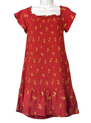Sky & Sparrow Pullover Cap Sleeve Stretch Dress Womens Sz XL Rust Floral Ruffle
