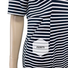 Covington Dress Womens Medium Blue White Stripe Short Sleeve Sheath NWT