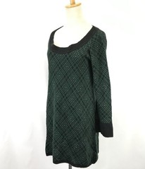 Made in Japan CLOCHE Long Sleeve Knit Tunic Mini Dress 2 M Green Black Tops