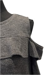 Loft Women&rsquo;s Gray Cold Shoulder Long Sleeve Dress, Key Hole Button Back, Large