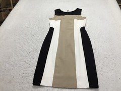Cleo Dress Womens 6 Brown Black White Striped Zip Sleeveless Crew Neck Lined