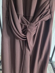 BCBGeneration Brown Solid Knit Maxi Dress 8 Square Neck Draped Stretch Pullover