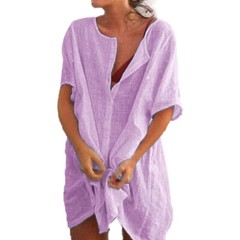 Womens Short Sleeve Shirt Blouse Summer Beach Casual Loose Tunic Tops Mini Dress
