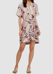 $79 Brigitte Bailey Women&rsquo;s Pink Winnie Printed V-Neck Kimono Wrap Dress Size M