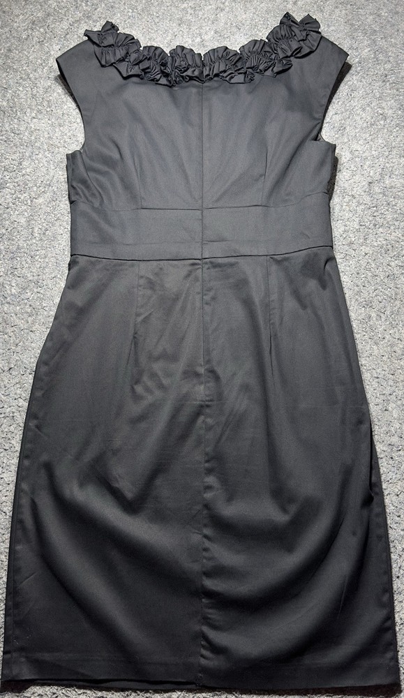 New Directions Women Sz 12 Black Casual Ruffle Neck Sleeveless Dress Lined