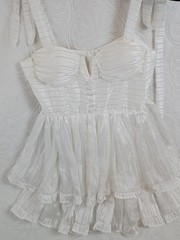 NWOT White Shimmer Tiered Ruffle Mini Dress | Size S | Boutique Style