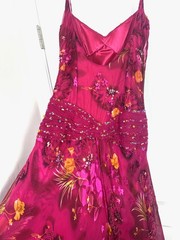 SUE WONG Nocturne Floral Embellished Bead Tassel Ruched Silk Tiered Gown Dress 4