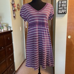 Aeropostale Y2K Purple And White Striped V-neck T-shirt Babydoll Dress XL