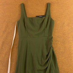 Lulus Womens L Olive Green Square Neck Side Slit Sleeveless Maxi Gown Dress