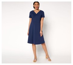 Isaac Mizrahi Live! Women&rsquo;s Plus Sz Dress 1X Scuba Crepe Twist Front Blue