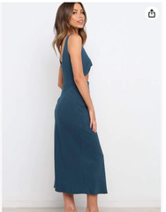 Petal and Pup Apollo Blue Cut Outs Linen Blend Midi Dress Size 4