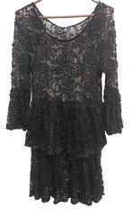 Super Nova Womens Whimsygoth Mini Dress Medium Black Lace Sheer Tiered Witchy