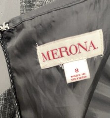 Merona Dress 8 Gray Sheath Belted Lined Pockets Career Academia Preppy