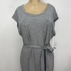 Madison Gray Stretch Pocketed Slit Back Tie Midi Dress Womens Size Large Casual