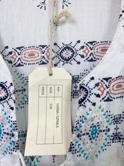 Laraethnics White Printed Tunic Dress Tassel Tie 3/4 Sleeve Lightweight UK L New