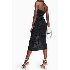 TOPSHOP Women&rsquo;s Bandeau Ruched Halter Midi Dress Black Size 4 Front Vent Slit