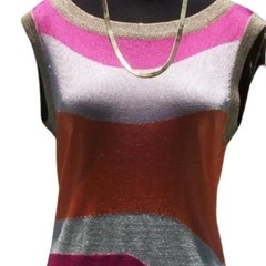 Cache Pink Orange Gold Metallic Knit Wave Tunic Top Stretch Dress New $98 NWT S